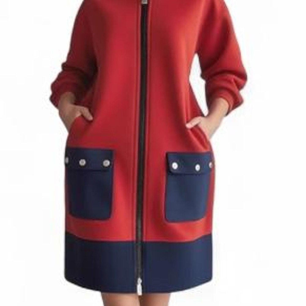 OSHOPLIVE Women's Long Sleeve Loose Contrast Color Pockets Midi Dresses